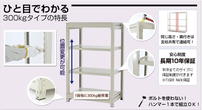 業務用スチールラック 中量ボルトレス300kg｜製品紹介｜スチール棚の