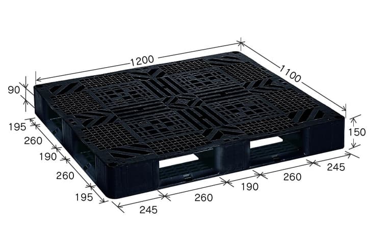 プラスチックパレット DA-J-D4-1211 黒 岐阜プラスチック工業(RISU)製