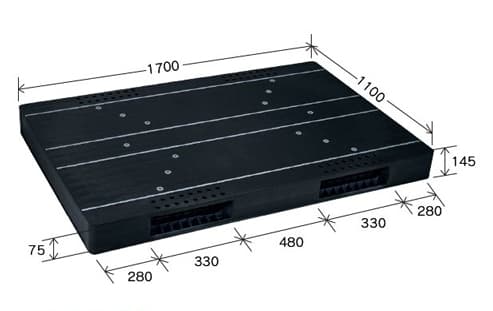 プラスチックパレット DA-JCK-R2-110170 黒 岐阜プラスチック工業(RISU)製