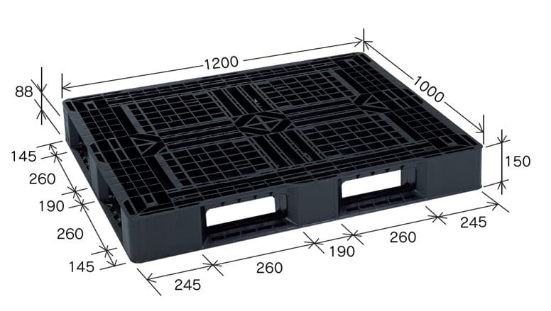 プラスチックパレット DA-JL-D4-1210G 黒 岐阜プラスチック工業(RISU)製