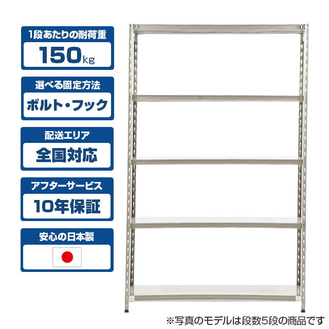 スチールラック SOシリーズ 耐荷重150kg/段 ホワイトグレー 高さ1200×横幅900×奥行600×4段(枚) 単体形式
