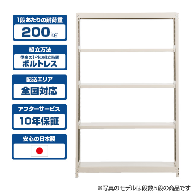 スチールラック SOシリーズ 耐荷重200kg/段 ホワイトグレー 高さ700×横幅1800×奥行600×7段(枚) 単体形式